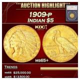 *Highlight* 1909-p Gold Indian Half Eagle $5 ms65+