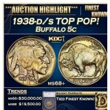 *Highlight* 1938-d/s Buffalo Nickel TOP POP! 5c ms