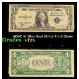 1935C $1 Blue Seal Silver Certificate Grades vf+