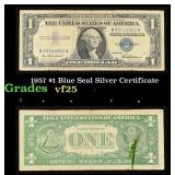 1957 $1 Blue Seal Silver Certificate Grades vf+