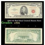 1963 $5 Red Seal United States Note Grades vf++