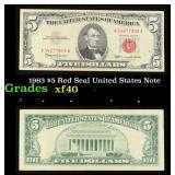 1963 $5 Red Seal United States Note Grades xf