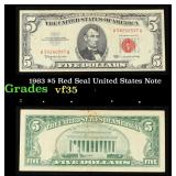 1963 $5 Red Seal United States Note Grades vf++