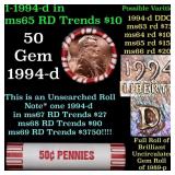 BU Shotgun Lincoln 1c roll, 1994-d 50 pcs Bank Wra