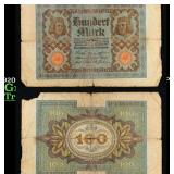 1920 Weimar Germany 100 Marks Banknote P# 69b Grad