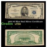 1953 $5 Blue Seal Silver Certificate Grades vf++