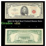 1963 $5 Red Seal United States Note Grades vf++