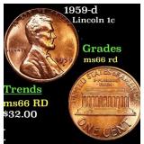 1959-d Lincoln Cent 1c Grades GEM+ Unc RD
