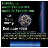 BU Shotgun Jefferson 5c roll, 1987-p 40 pcs Bank $