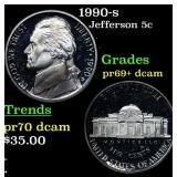 1990-s Proof Jefferson Nickel 5c Grades GEM++ Proo