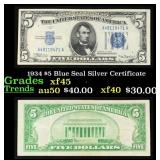 1934 $5 Blue Seal Silver Certificate Grades xf+