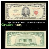 1963 $5 Red Seal United States Note Grades vf++