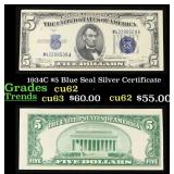1934C $5 Blue Seal Silver Certificate Grades Selec