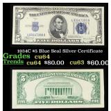 1934C $5 Blue Seal Silver Certificate Grades Choic