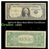 1957A $1 Blue Seal Silver Certificate Grades vf+