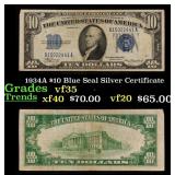 1934A $10 Blue Seal Silver Certificate Grades vf++