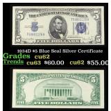 1934D $5 Blue Seal Silver Certificate Grades Selec