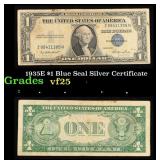 1935E $1 Blue Seal Silver Certificate Grades vf+