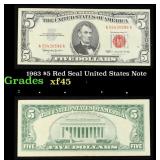 1963 $5 Red Seal United States Note Grades xf+