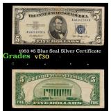 1953 $5 Blue Seal Silver Certificate Grades vf++