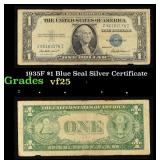 1935F $1 Blue Seal Silver Certificate Grades vf+