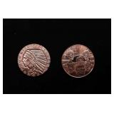 Group of Two 1oz .999 Fine Copper Bullion Rounds -