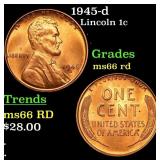 1945-d Lincoln Cent 1c Grades GEM+ Unc RD