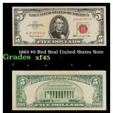 1963 $5 Red Seal United States Note Grades xf+