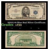 1953A $5 Blue Seal Silver Certificate Grades vf++