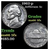 1962-p Jefferson Nickel 5c Grades GEM+ 5fs