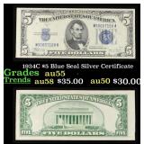 1934C $5 Blue Seal Silver Certificate Grades Choic