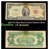 1953 $2 Red Seal United States Note Grades vf deta