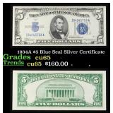 1934A $5 Blue Seal Silver Certificate Grades Gem C
