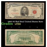 1963 $5 Red Seal United States Note Grades vf++
