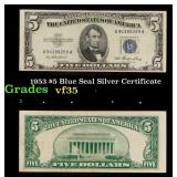 1953 $5 Blue Seal Silver Certificate Grades vf++