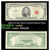 1963 $5 Red Seal United States Note Grades Choice