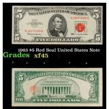 1963 $5 Red Seal United States Note Grades xf+