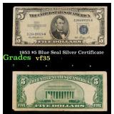1953 $5 Blue Seal Silver Certificate Grades vf++