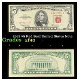 1963 $5 Red Seal United States Note Grades xf
