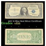 1957 $1 Blue Seal Silver Certificate Grades vf+