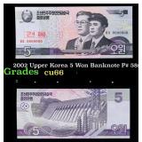 2002 Upper Korea 5 Won Banknote P# 58s Grades Gem+