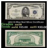 1953 $5 Blue Seal Silver Certificate Grades Choice