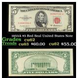 1953A $5 Red Seal United States Note Grades Select