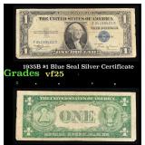 1935B $1 Blue Seal Silver Certificate Grades vf+