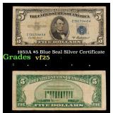 1953A $5 Blue Seal Silver Certificate Grades vf+