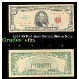 1963 $5 Red Seal United States Note Grades vf+