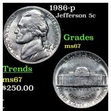 1986-p Jefferson Nickel 5c Grades GEM++ Unc