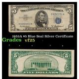 1953A $5 Blue Seal Silver Certificate Grades vf+