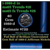 BU Shotgun Jefferson 5c roll, 1989-d 40 pcs Bank $