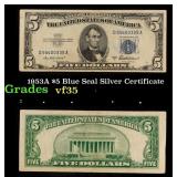 1953A $5 Blue Seal Silver Certificate Grades vf++